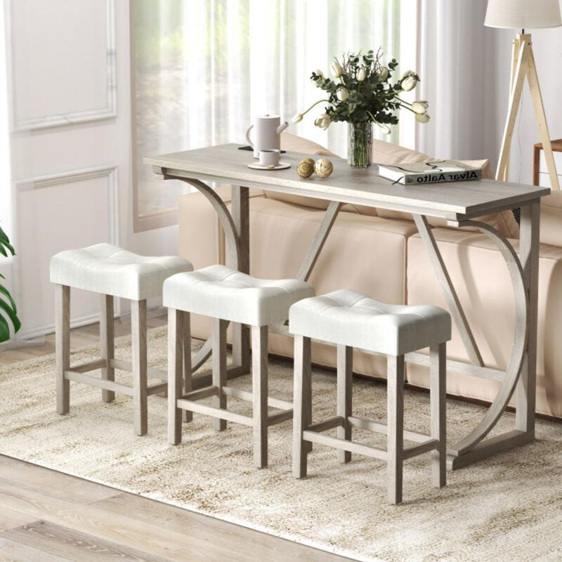 Hivvago 4-Piece Bar Table Set with Power Outlet and Upholstered Saddle Seat Stools