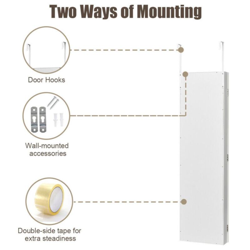 Hivvago Wall And Door Mirrored Jewelry Cabinet With LED Light