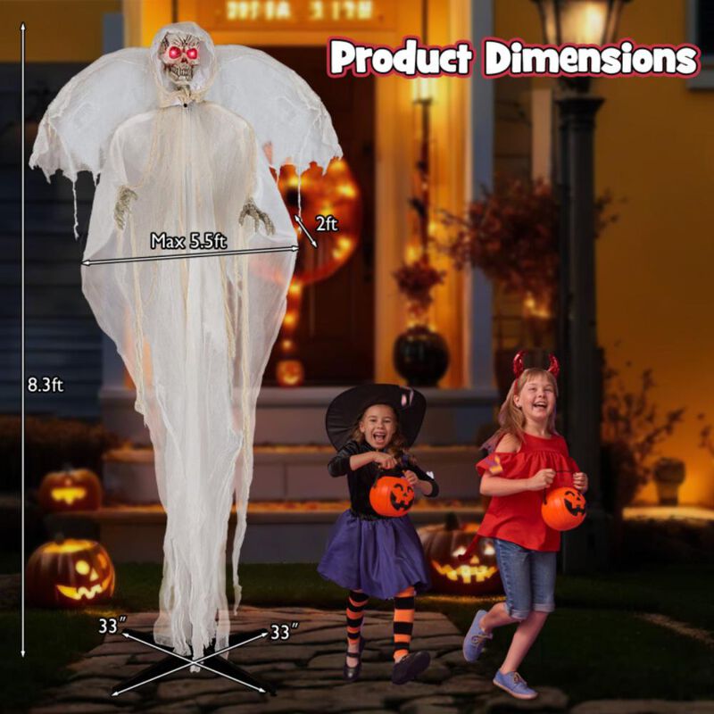 Hivvago 8.3 ft Halloween Standing Haunted Angel with Lighted Eyes and Automatic Wing Movement