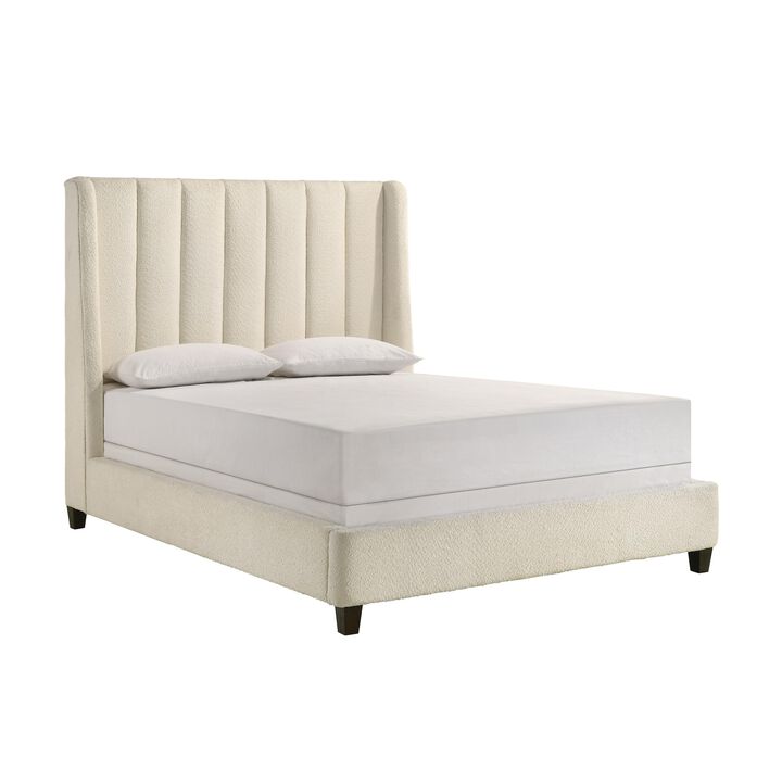 Benjara Aegis Queen Size Bed, Wingback, Channel Tufted, Cream Beige Upholstery Benjara Aegis Queen Size Bed, Wingback, Channel Tufted, Cream Beige Upholstery