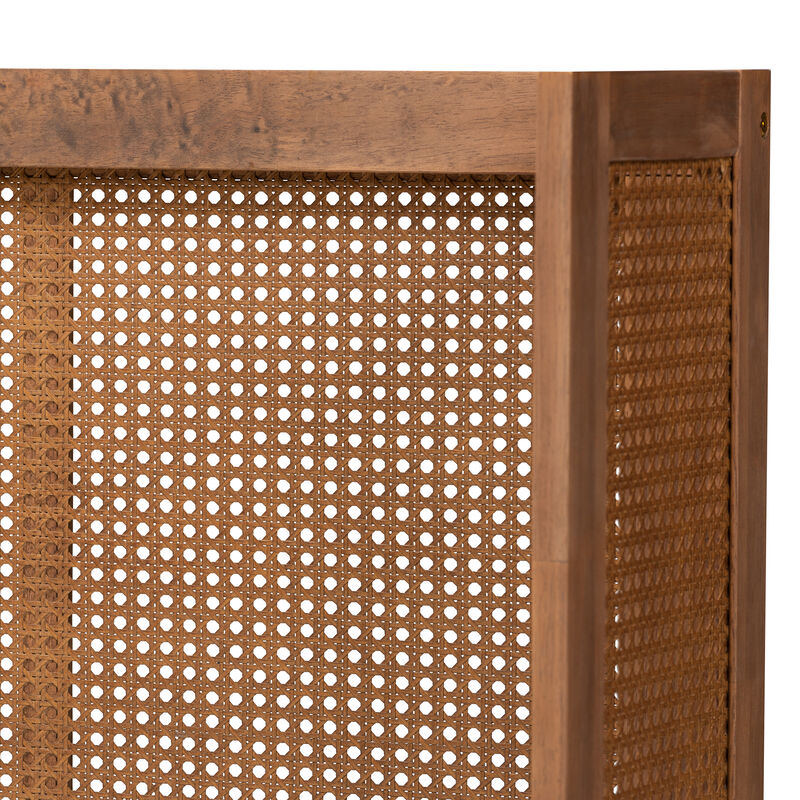 Baxton Studio Rina Ash Finished Wood and Synthetic Rattan Queen Size Wrap Around Headboard
