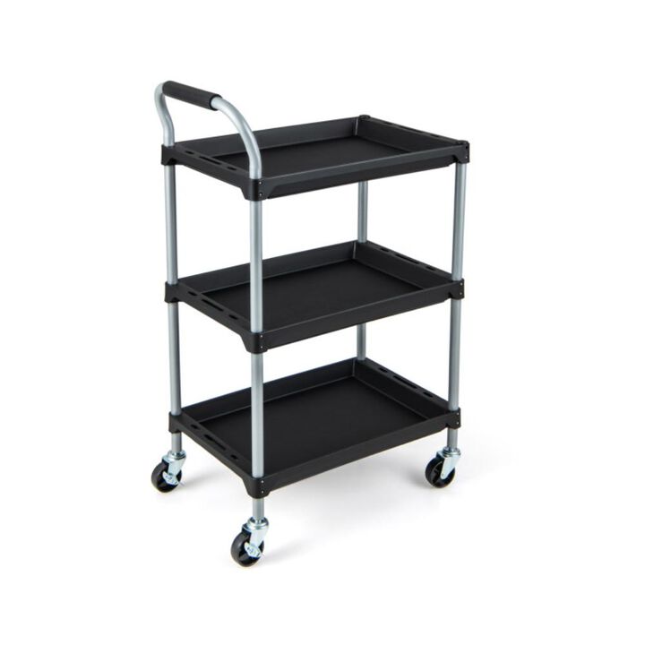 Hivvago 3 Layer Tool Cart with PP Shelves Sponged Handle and Swivel Wheel
