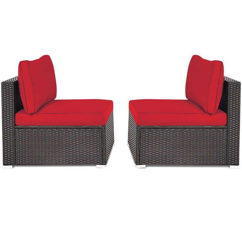 2 Pieces Patio Rattan Armless Sofa Set with 2 Cushions and 2 Pillows