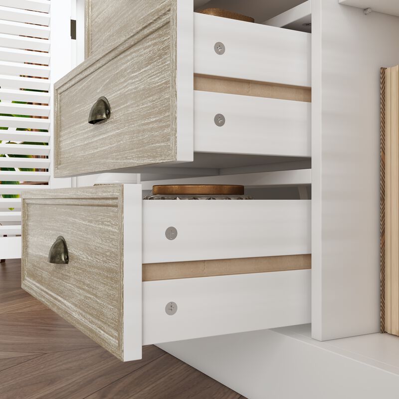 FUFU&GAGA Modern Sideboard Cabinet with Louvered Doors and Drawers,  (59"W x 15.7"D x 31.5"H),White and Brown