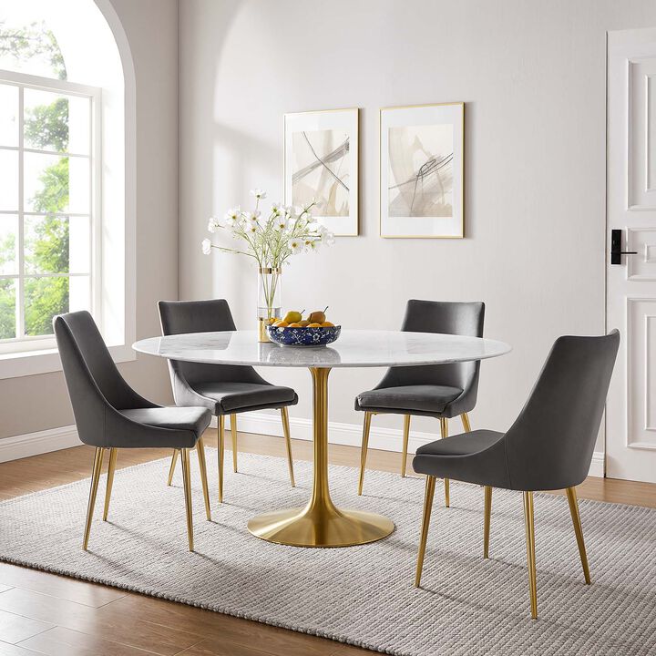 Modway - Lippa 	60" Round Artificial Marble Dining Table Gold White