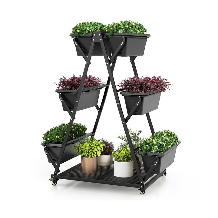3-Tier Vertical Raised Garden Bed with 4 Wheels and 6 Removable Container Boxes