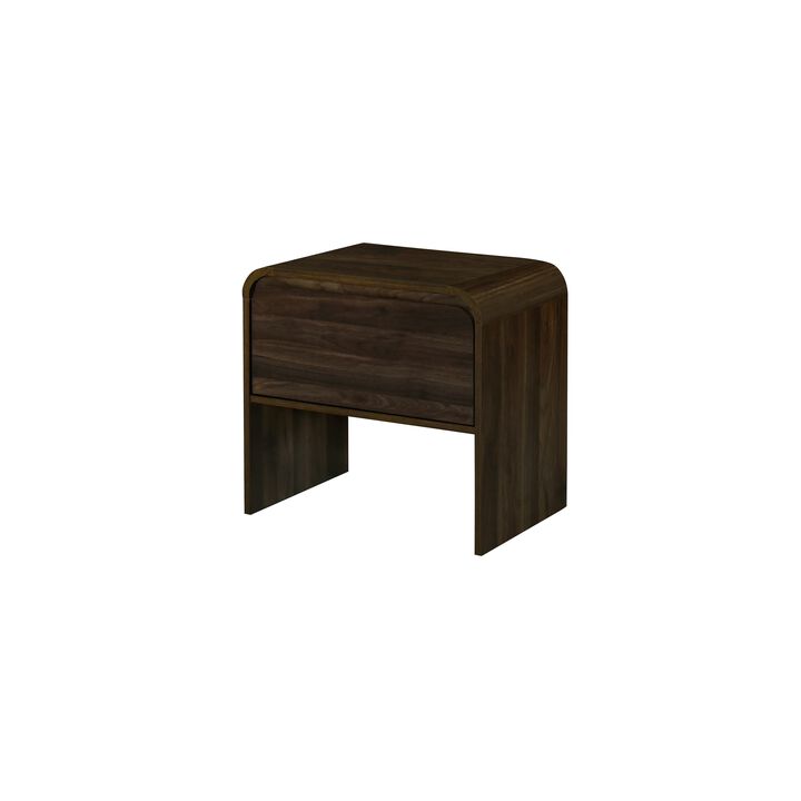 Maria Side End Table, Drawer and Waterfall Style, Brown Wood 22 Inch - Benzara