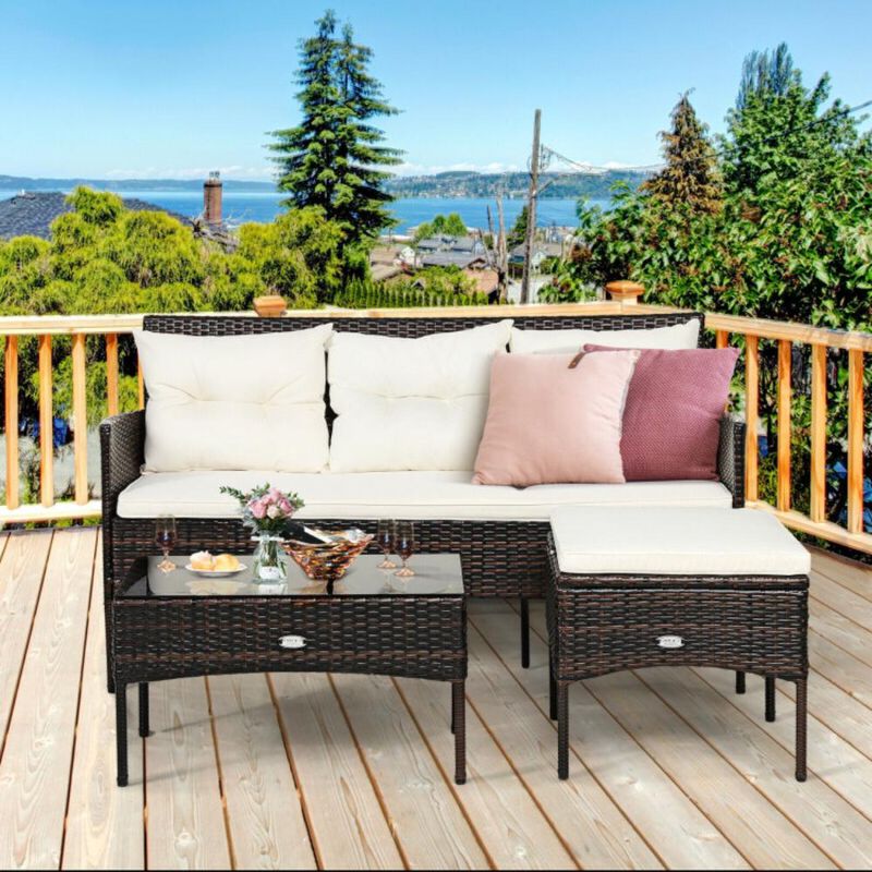 Hivvago 3 Pieces Patio Furniture Sectional Set with 5 Cozy Cushions