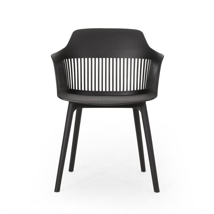Outdoor Patio Chair Set of 2, Curved Back, Weather Resistant Black Finish