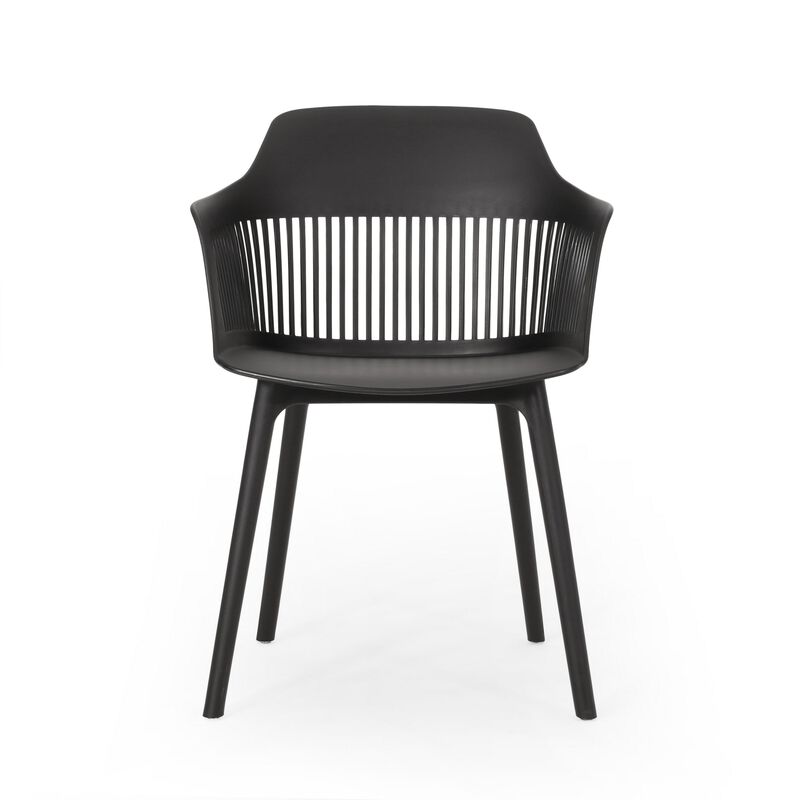 Outdoor Patio Chair Set of 2, Curved Back, Weather Resistant Black Finish