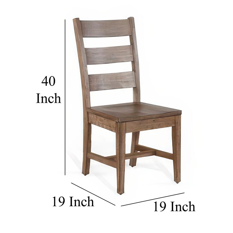 Yael Dining Chair Set of 2, Ladderback Design, Light Brown Wood - Benzara