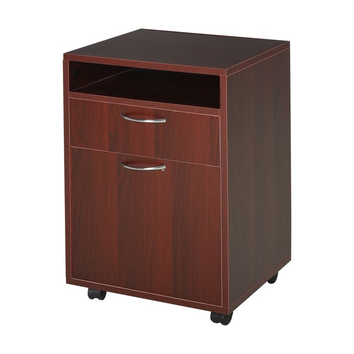 Brown Rolling File Cabinet: Mobile Printer Stand with Drawer for Office
