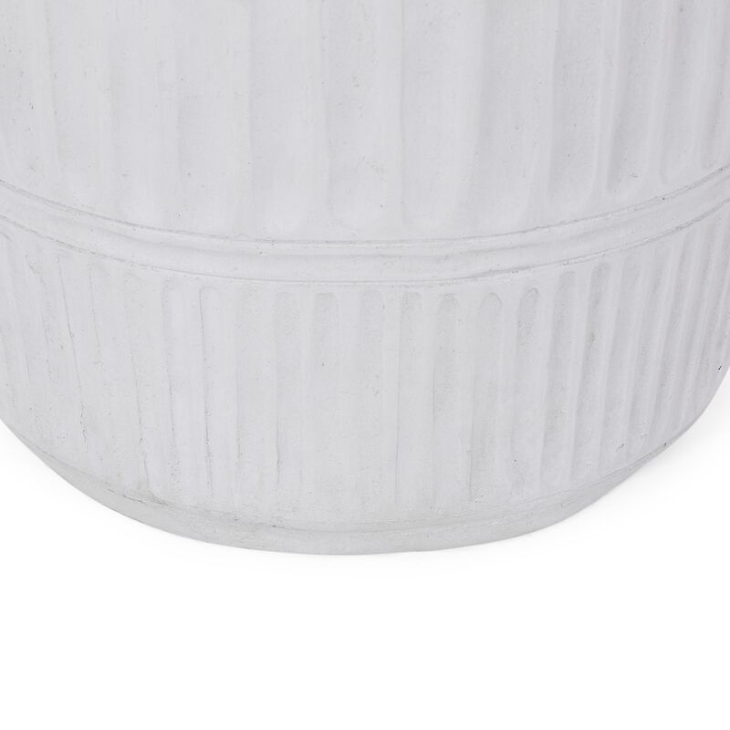 End Table, White Faux Concrete, Round 15 Inch Top, Natural White - Benzara