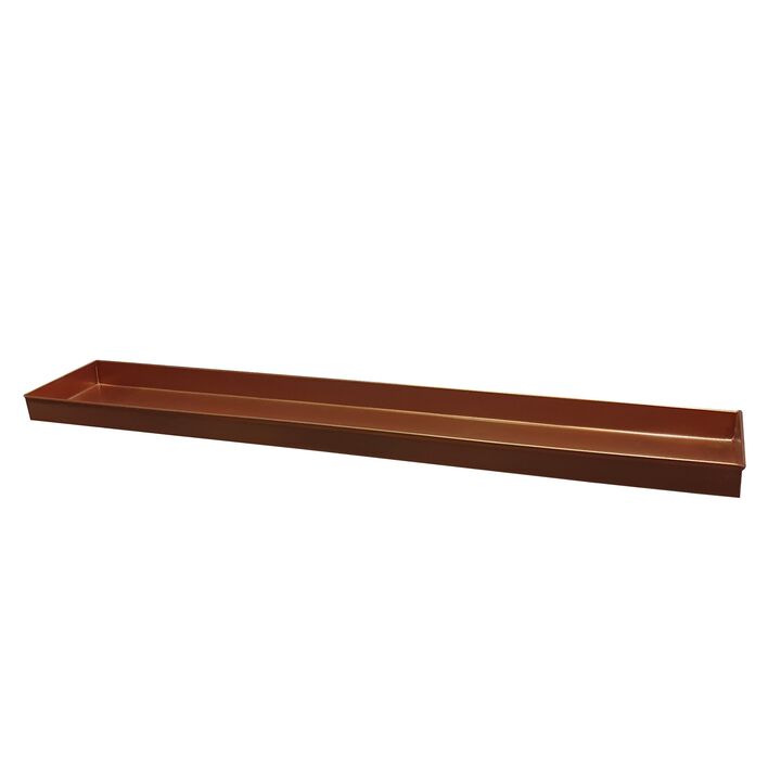 29 Inch Rectangular Metal Windowsill Planter Tray, Trim Edges, Large, Copper-Benzara