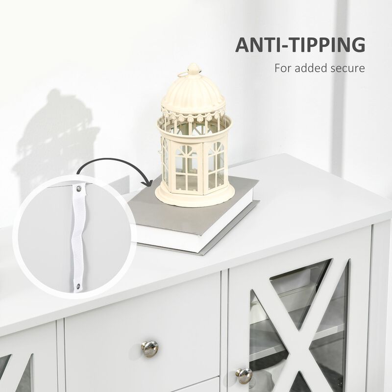 White Kitchen Storage: Buffet Sideboard with Glass Door
