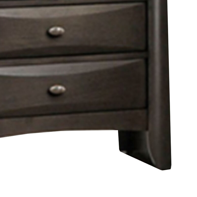 Simo Nightstand, Spacious Top, Metal Knobs, 3 Drawers, Gray Solid Wood