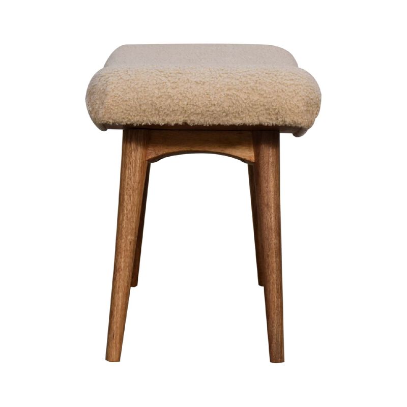 Artisan Furniture Boucle Cream Solid Wood  Curved Bench