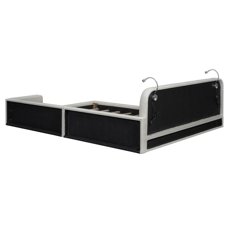 Merax PU Leather Upholstered Platform Bed with 2 Reading Lights