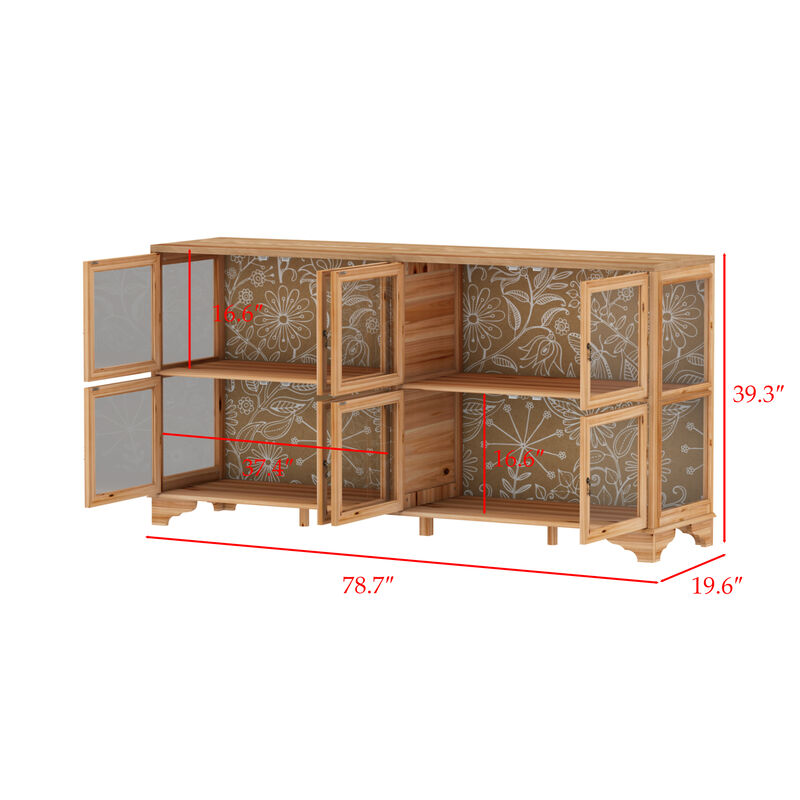 FUFU&GAGA 8-Door Wooden Display Cabinet with Tempered Glass Doors (78.7" W x 19.6" D x 39.3" H),Brown