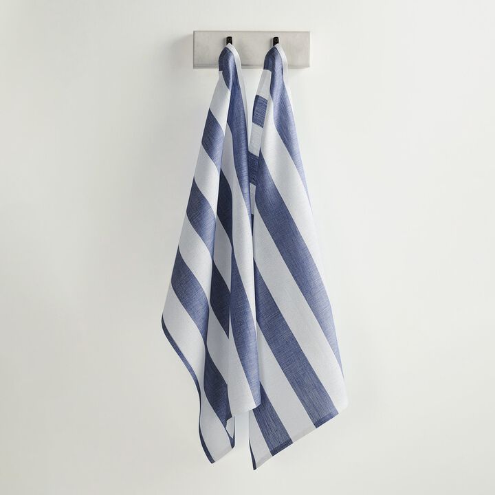 Solino Home 100% Pure Linen Kitchen Towels Set of 2 - 17 x 26 Inch | Cabana Stripe