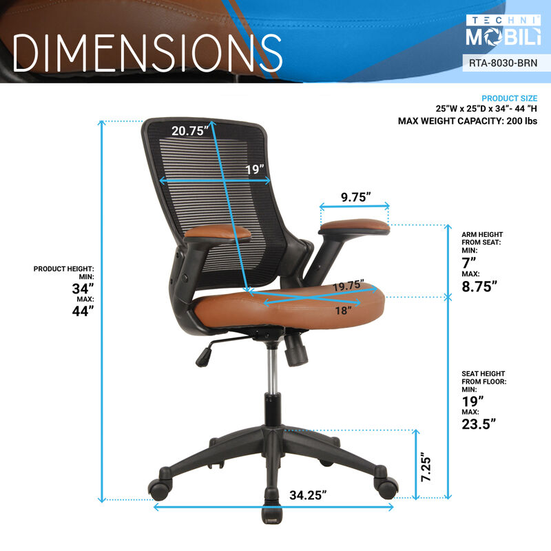 Mid-Back Mesh Task Office Chair With Height Adjustable Arms