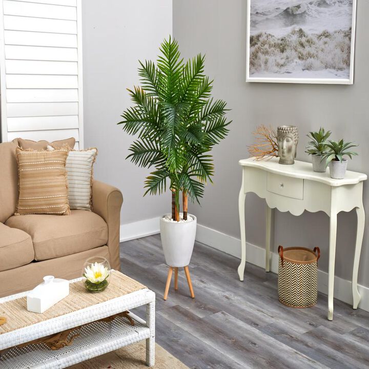 Hivvago 63 Inches Areca Artificial Palm Tree in White Planter with Stand (Real Touch)