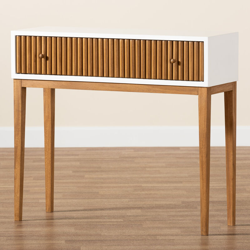 Bali & Pari Odile Modern Two-Tone Natural Brown and White Bayur Wood 1-Drawer Console Table