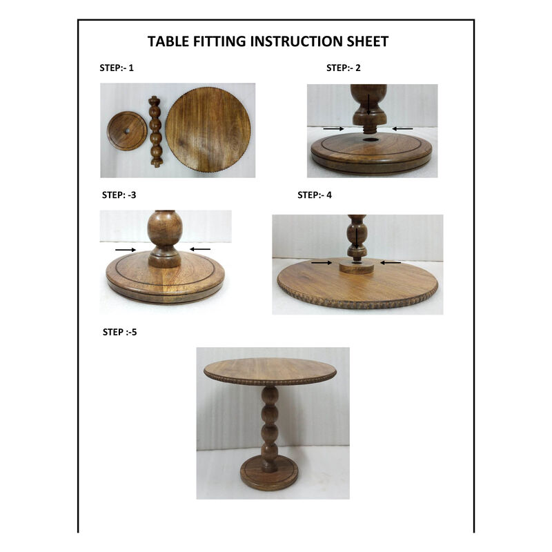 21 Inch Side End Table, Round Top, Stacked Ball Post, Natural Brown Mango Wood - Benzara