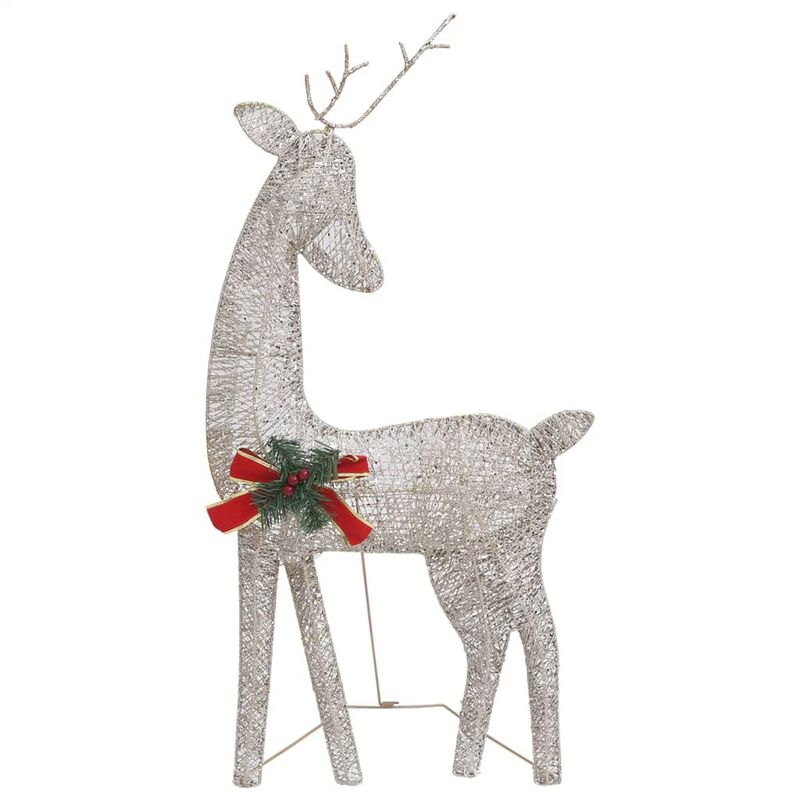 Outdoor 6 Reindeer Christmas Decoration, Red Bow, 180 Gold LEDs, Steel - Benzara