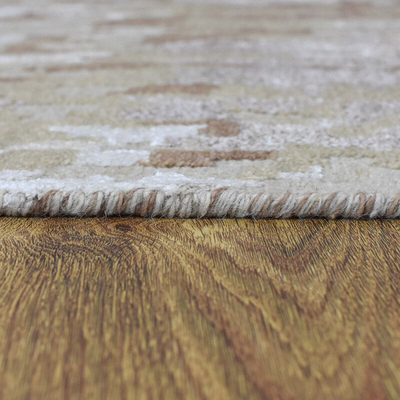 Rugsotic Carpets Hand Knotted Bamboo Silk & Wool 6'x9' Area Rug Abstract Beige NWS120