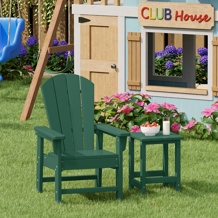 WestinTrends 2-Piece Kids Outdoor HDPE Adirondack Chair With Square Side Table Set