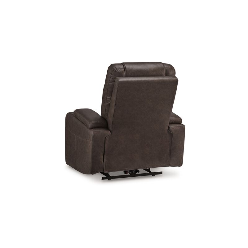 Scon Power Recliner Chair, 37 Inch, LED Light, Brown Faux Leather - Benzara