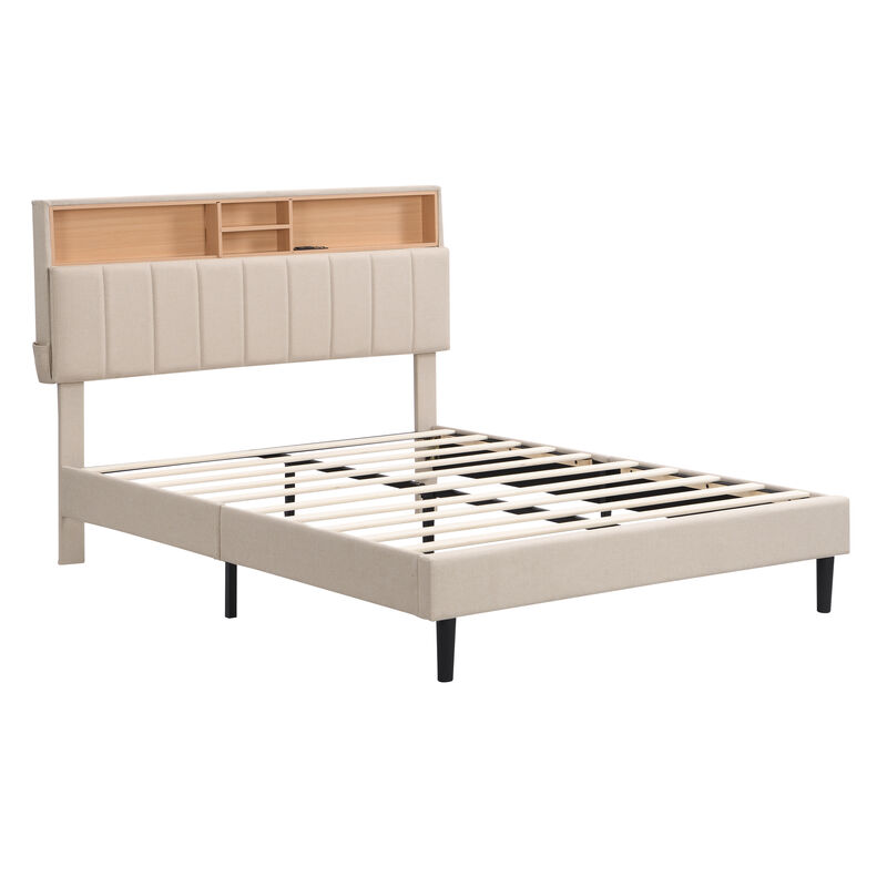 Merax Upholstered Platform Bed with Storage Headboard