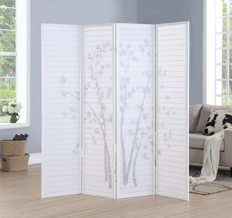 Streamdale Bamboo Print 4-Panel Framed Room Screen/Divider, White