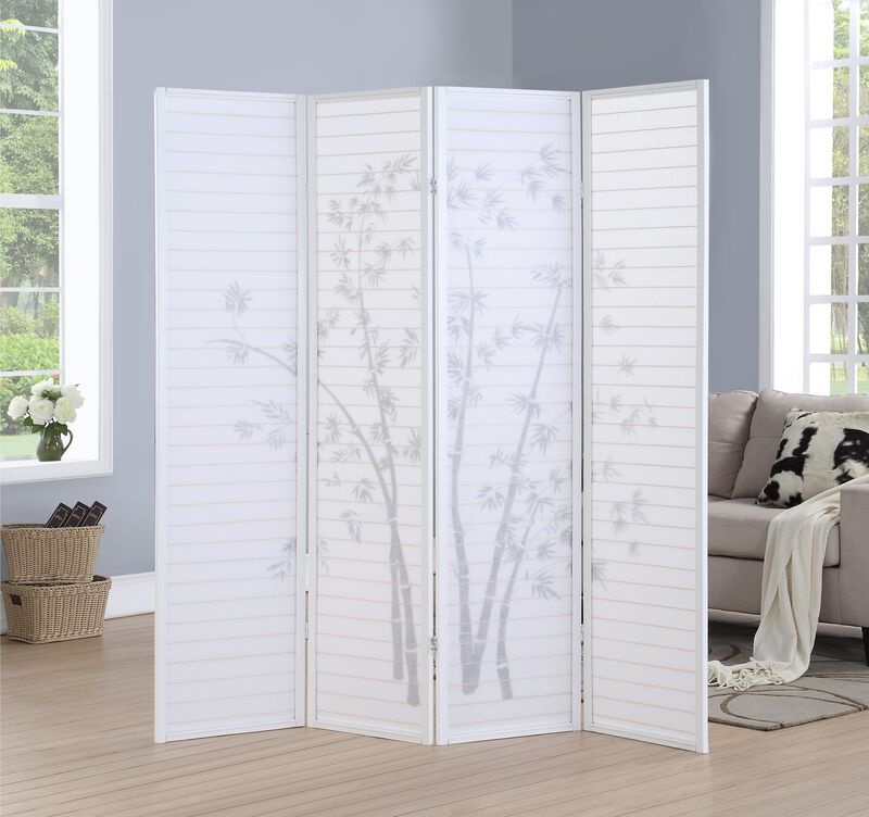 Streamdale Bamboo Print 4-Panel Framed Room Screen/Divider, White