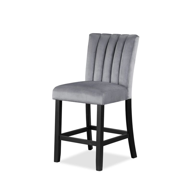 Marcus 26 Inch Counter Height Chair Set of 2, Channel Tufted, Wood, Gray - Benzara