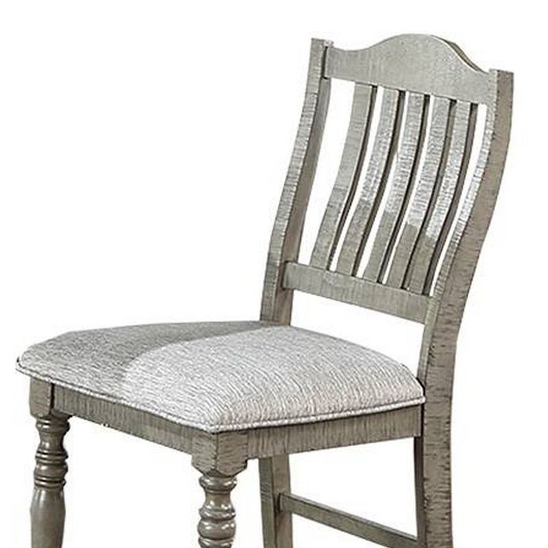 Rizi Counter Height Chair Set of 2, Carved Legs, Open Slats, Gray Wood - Benzara