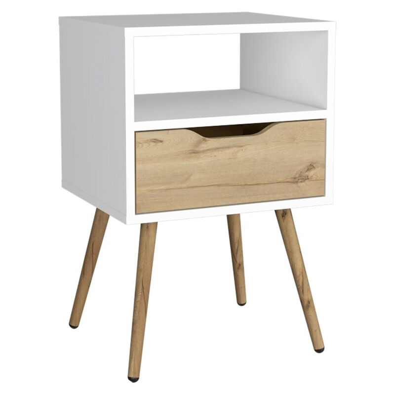 Nightstand Fugaz, Bedroom, White / Light Oak