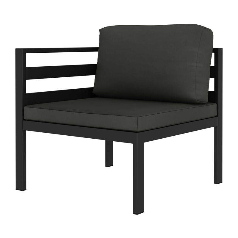 Shina 3pc Outdoor Modular Sofa Set, Black Metal, Dark Gray Cushions - Benzara