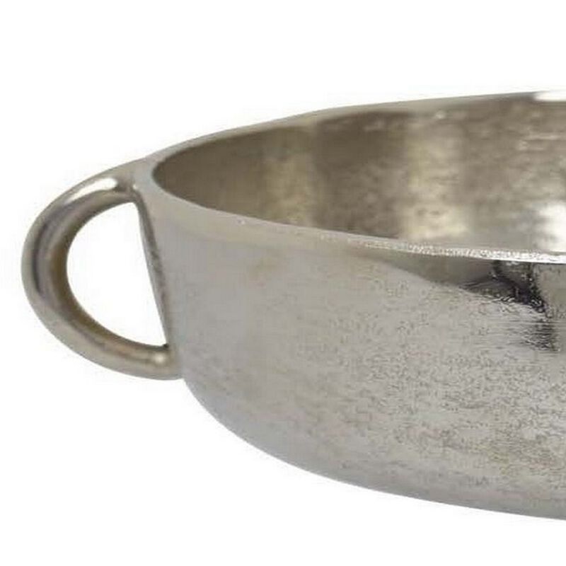 16 Inch Tabletop Decorative Bowl with a Pedestal Footed Base, Silver - Benzara