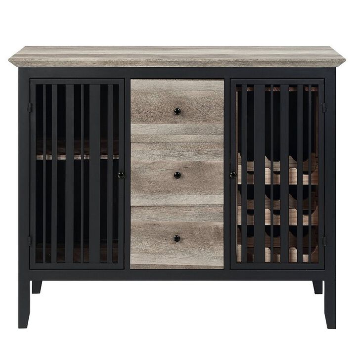 Nori 47 Inch Sideboard Buffet, 3 Drawers, Antique Oak Brown and Black  - Benzara