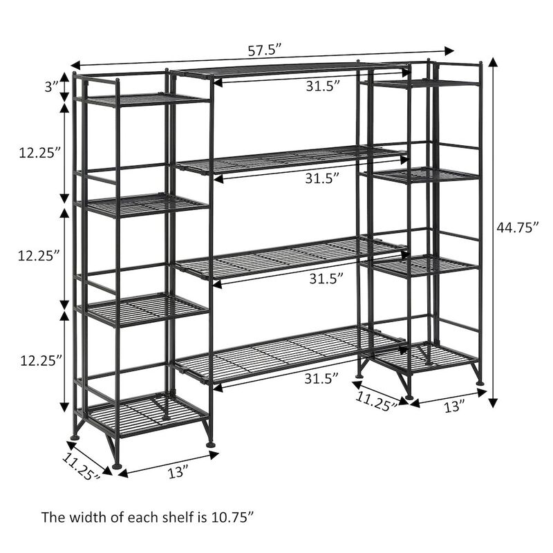 Convenience Concepts Xtra Storage 4 Tier Folding Metal Shelves with Set of 4 Deluxe Extension Shelves