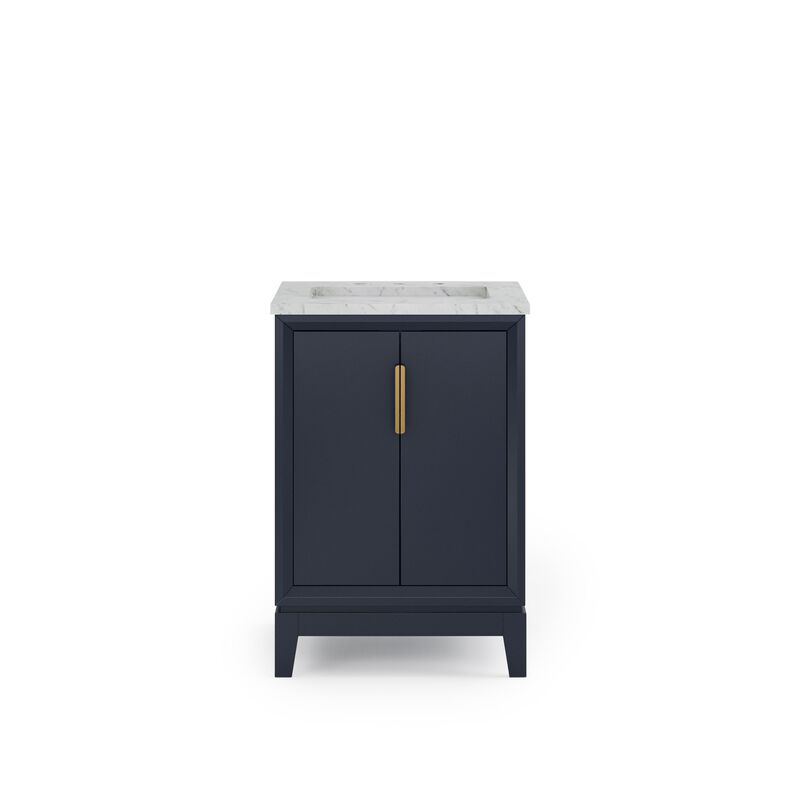 Elizabeth 24 In. Single Sink Carrara White Marble Countertop Bath Vanity In Monarch Blue with Satin Gold Hardware