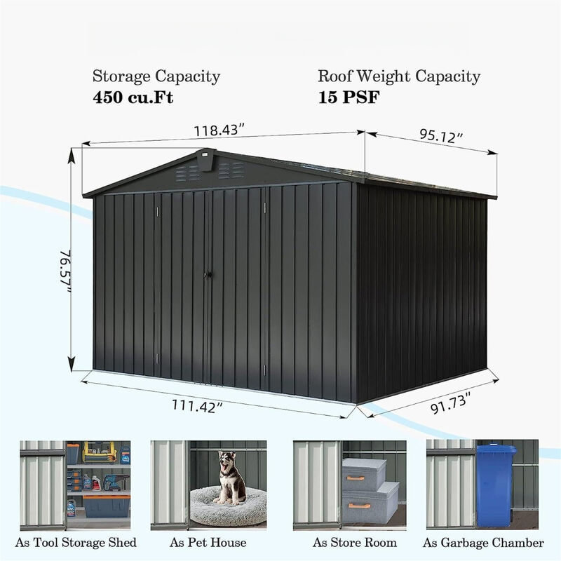 Metal Outdoor Storage Shed: 10'x8' With Lockable Door