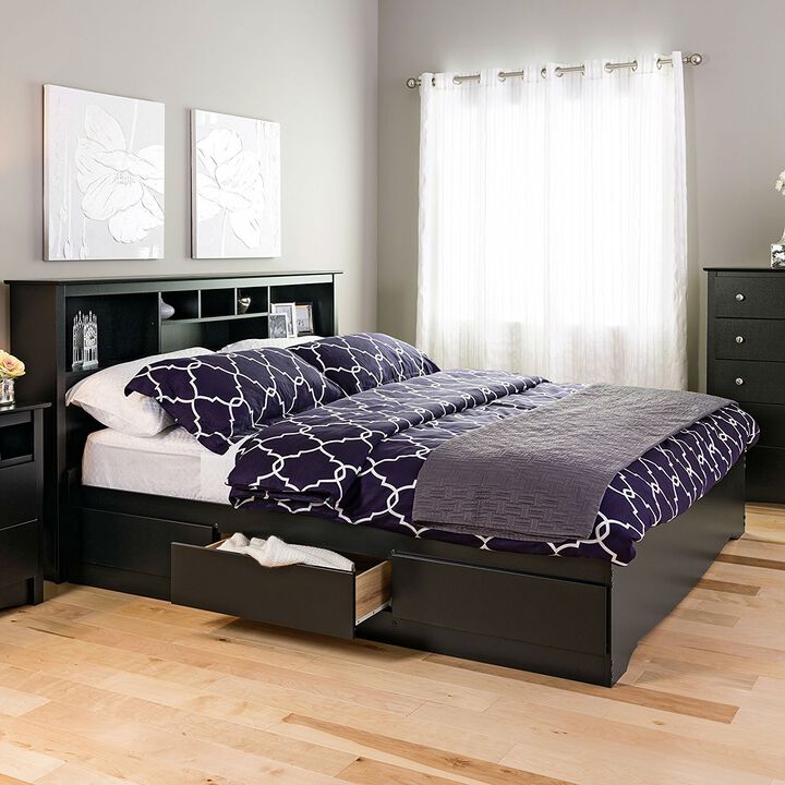Hivvago King size Black Wood Platform Bed Frame with Storage Drawers