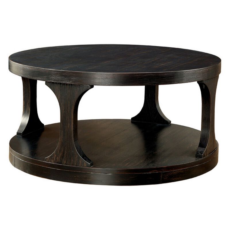 Carrie Transitional Coffee Table, Antique Black-Benzara