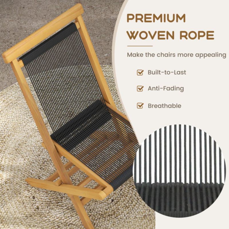 Hivvago 2 Piece Patio Folding Chairs with Woven Rope Seat and Back for Porch Backyard Poolside