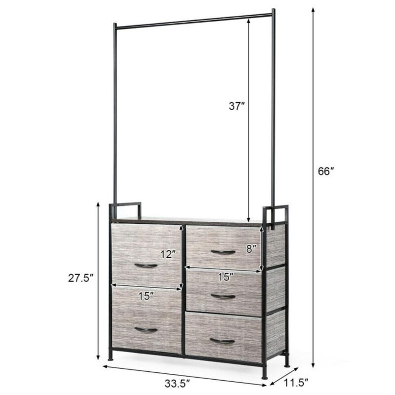Hivvago 5 Fabric Drawers Dresser with Metal Frame and Wooden Top