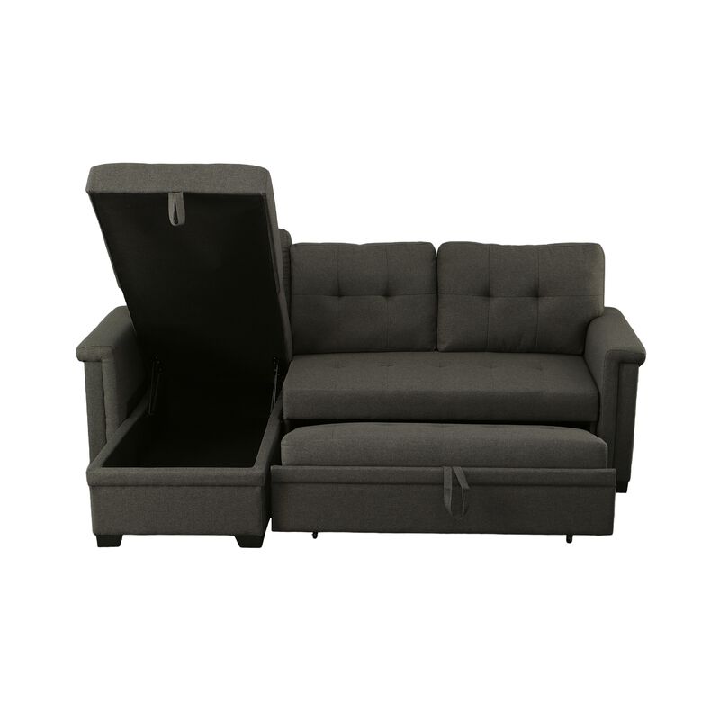 Ruben 84 Inch Reversible Sleeper Sectional Sofa, Storage Chaise, Dark Gray-Benzara