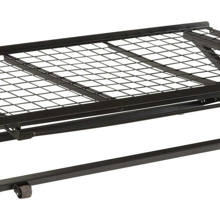 Pop Up Trundle Bed, Rolling Wheels, Easily Adjustable Height, Black Finish - Benzara